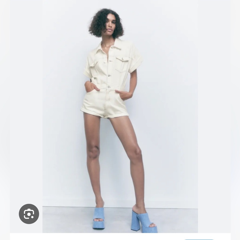 White denim Jean Collar Romper